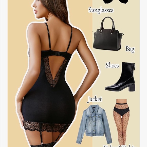 Black Lace Silky Teddy Babydoll Dress - Picture 5 of 8